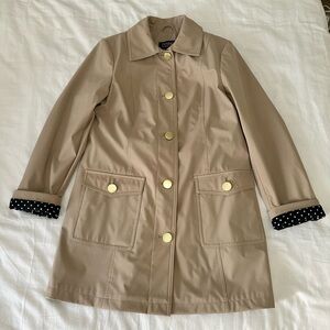 Dennis Basso size XS Tan Trench Coat with Gold Buttons